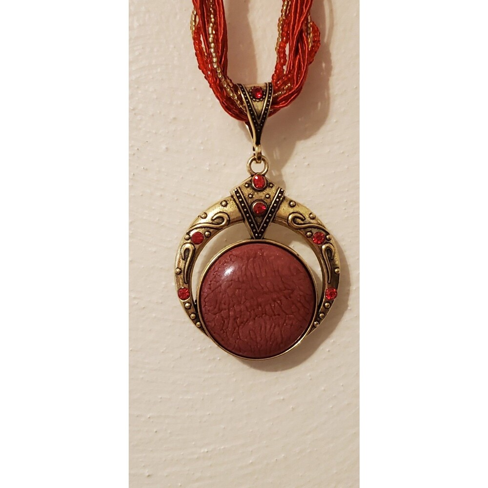 Boho antique gold rust red crackle statement necklace new